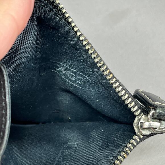 COACH Keychain Coin Purse Wallet Black Signature Jacquard & Leather Trim - Picture 9 of 12